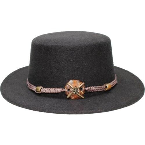 Retro Unisex Women Men /Kid Child Wool Fedora Flat Dome Oval Top Bowler Porkpie Pork-pie Hat Wood Bead Knitted Band (54/57cm)