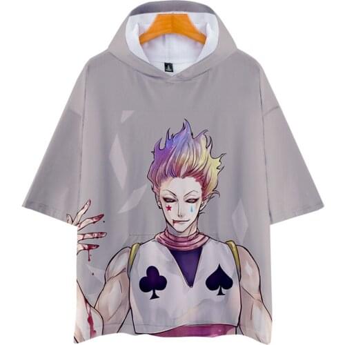 New Printed 3D Hisoka Hooded T Shirt Men Women Tops Summer Harajuku Hip Hop Short Sleeve T-shirt Fashion Boys Hoodie Tees