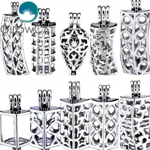 GLOWCAT 10pcs Silver Beads Pearl Cage DIY Bangle Necklace Jewelry Making, Essential Oil Mixed Geometry Locket Pendant