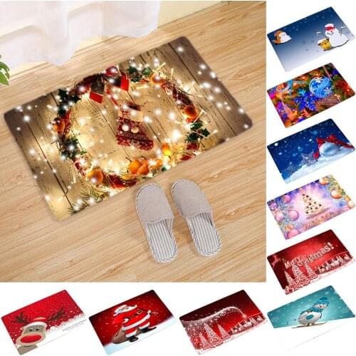 Mat in Hallway Kitchen Rubber Doormat Christmas Garland Tree Snowman Elk Anti-slip Doormat Bathroom Floor Mat Carpet Home Decor