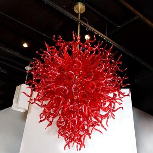 Red Crystal Chandeliers 40 Inches Art Decor Hand Blown Glass Chandelier Italy Living Room LED Chain Pendant Lighting Fixtures