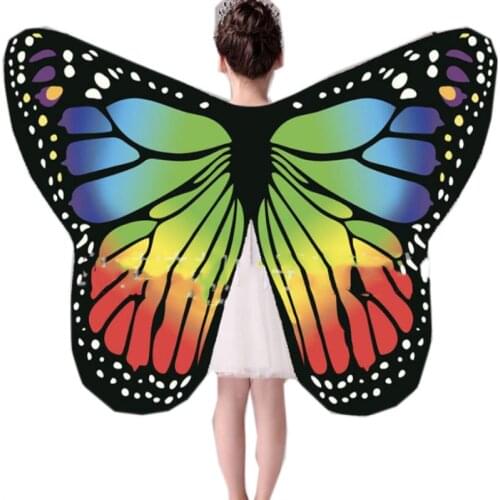 Colorful Rainbow Butterfly Wings Shawl Cape Fairy Dance Clothing Nymph Pixie Costume For Girls Adults Orange Two Size