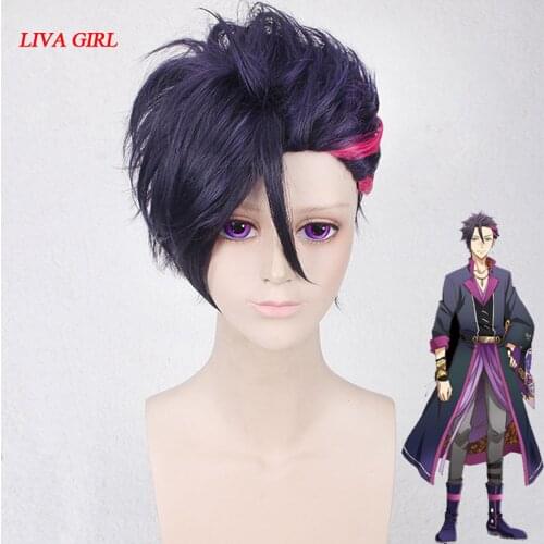 L G High Quality MUTSUKI HAJIME Synthetic Hair Short Deep Purple Cosplay Wig