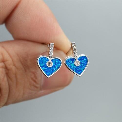 Small Round Zircon Stud Earrings Fashion Female White Blue Opal Heart Earrings Rose Gold Silver Color Wedding Earrings For Women
