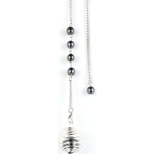 Metal Spring Ball Reiki Natural Hematite Lava Rock Tiger Eye Stone Pendulums for Divination Wishing Men Women Amulet