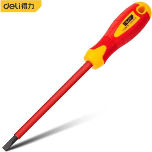 Deli Multi-Purpose Insulated Screwdriver CR-V High Voltage 1000V Magnetic Slotted Screwdriver Durable Hand Maintenance Tools