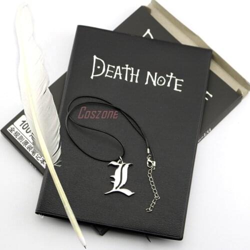 Anime Death Note Cosplay Costume Prop Accessories Set Leather Journal and Necklace Feather Pen Journal School Notebook