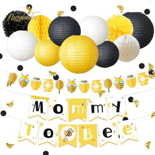NICROLANDEE 35 pcs/set Cute Lovely Honeybee Baby Shower Mommy To Bee Paper Banner Garland Lantern Honeycomb Party Decoration DIY
