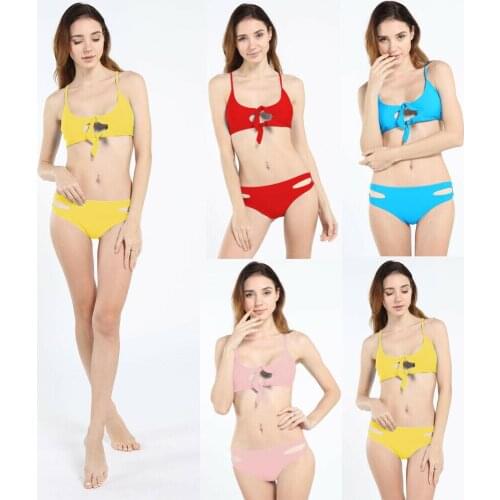 2019 New Style Fashion Hot Womens Two-Piece Suits Bandage Push-Up Padded Hollow Out Solid Bow Swimwear Swimsuit Bathing