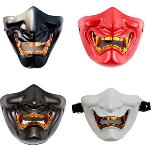 2021 New Halloween Japanese Anime Ghost Half Face Mask Evil Demon Kabuki Cosplay Costume 2020 trend