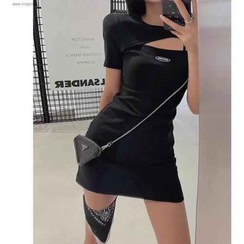 2021 summer new fake two-piece dress female trendy black temperament sexy hollow tight-fitting hip skirt fashion