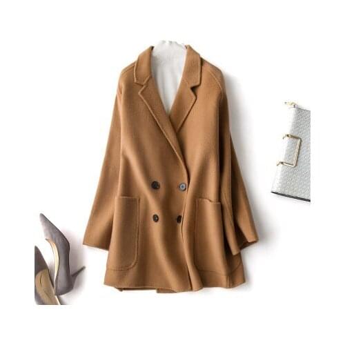 New Fashion Elegant Double Breasted 100% Wool Coat women Turn Down collar Trench Coats Outwear Abrigos mujer LX2058