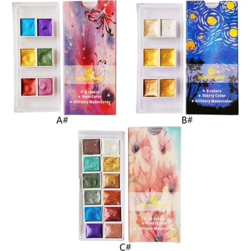 Handmade 6/12 Color Glitter Water Color Set Metallic Gold aquarela Pigment Paint Artist Painting