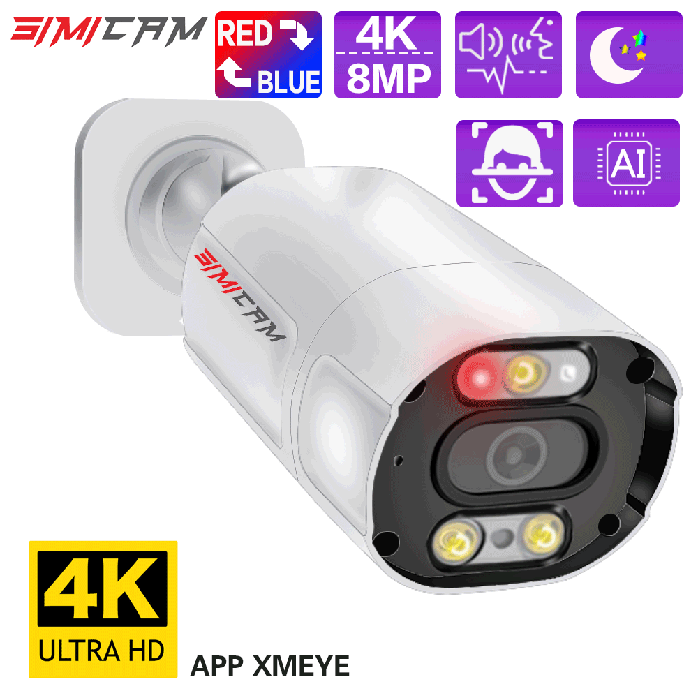 SIMICAM H.265 5MP 2K IP Camera POE Ai Human Detection Two Way Audio Double light Video Camera Outdoor Waterproof Home Security