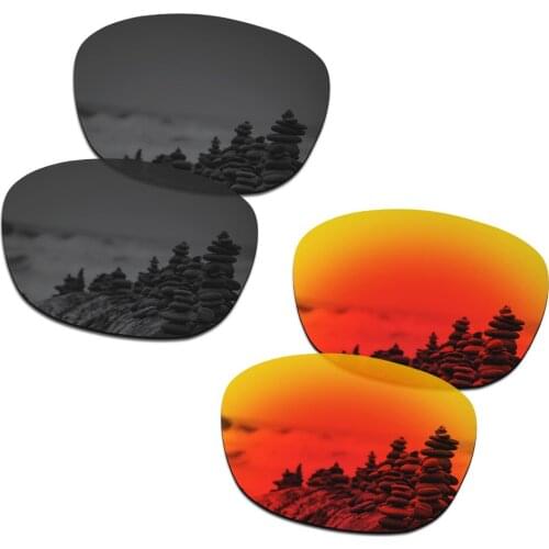 SmartVLT 2 Pairs Polarized Sunglasses Replacement Lenses for Oakley Drop In Stealth Black and Fire Red