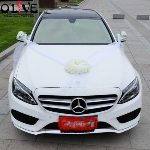 Wedding Car Decoration Flowers Artificial Fake Flower Silk Pompoms Wedding Wreath Garland DIY Tulle Organza Decoration Home