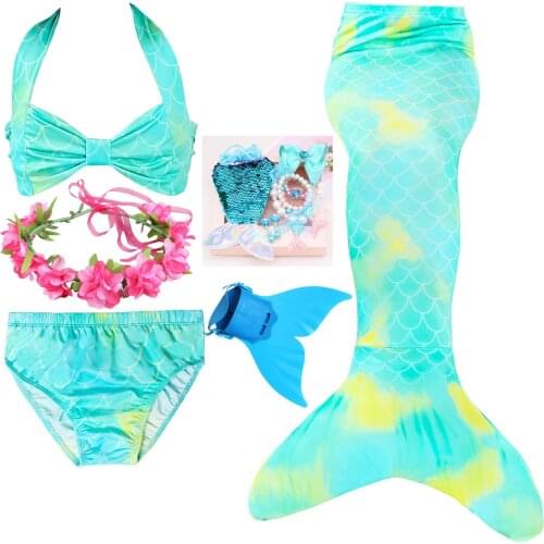 Green Baby Girls Swimwear Kids Party Fancy Dress Costumes Ariel Princess Little Mermaid Tail Swimsuit with Swimming Fins