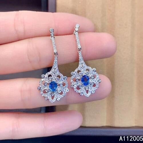 KJJEAXCMY Fine Jewelry 925 sterling silver inlaid natural gemstone sapphire female earrings Eardrop luxury support test