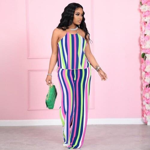 Stripe Print Fashion Mujer Casual Tracksuit For Women 2021 Set Sleeveless 2 Piece Sets Night Club Young Lady Sport Pant Sets