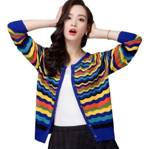 Women Knit Cardigan Sweater Spring 2019 Autumn Stripe Sweater Long Sleeved Female Casual Sweater Women Knitted Jacket Tops L127