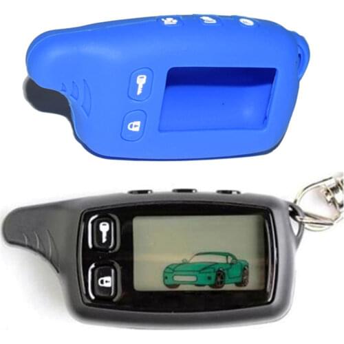 2-way TW 9010 LCD Remote Control Keychain Fob + Blue Silicone Case for Russian Two way car alarm system Tomahawk TW-9010 TW9010