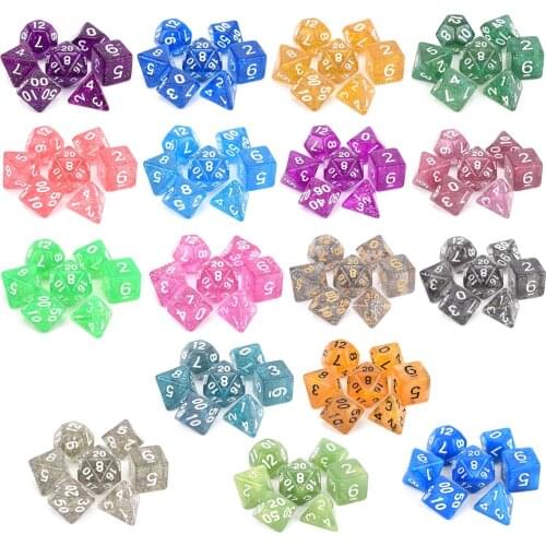 Glitter Polyhedral Dice 7pcs/Set RPG Dice Set d4 d6 d8 d10 d% d12 d20 for DnD MTG Tabletop RPGs