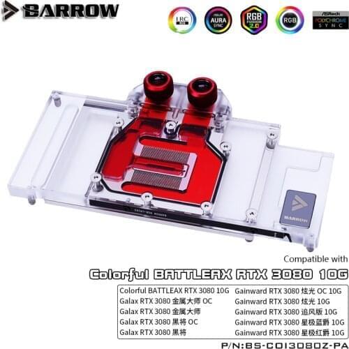 Barrow 3080 GPU Water Block for Founders Edition RTX 3080 Colorful Galax Gainward, Full Cover ARGB GPU Cooler, BS-COI3080Z-PA
