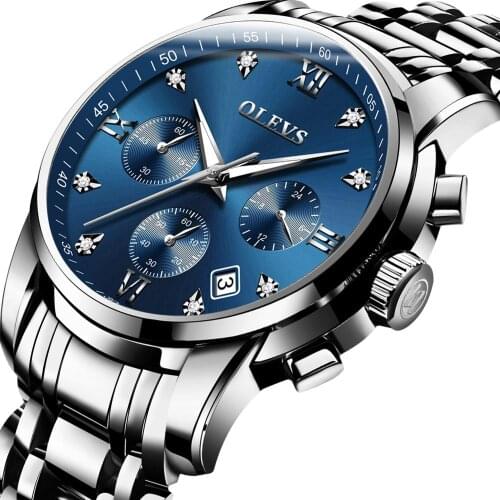 Sport Chronograph Watch Men Luxury Brand Quartz Stainless Steel Mens Wristwatch Waterproof Male Clock Blue Relogio Masculino