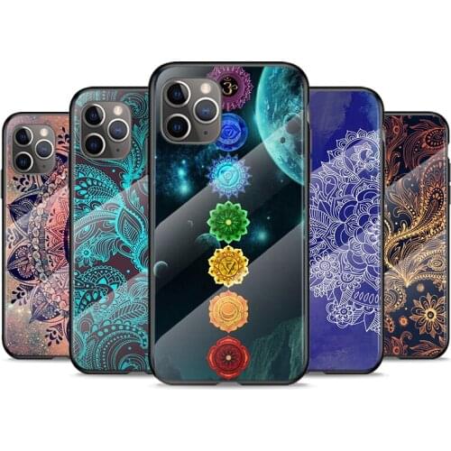 Tempered Glass Cover Mandala Chakra Yoga For Apple iPhone 12 11 8 7 6 6S XS XR SE X 2020 Pro Max Mini Plus Phone Case