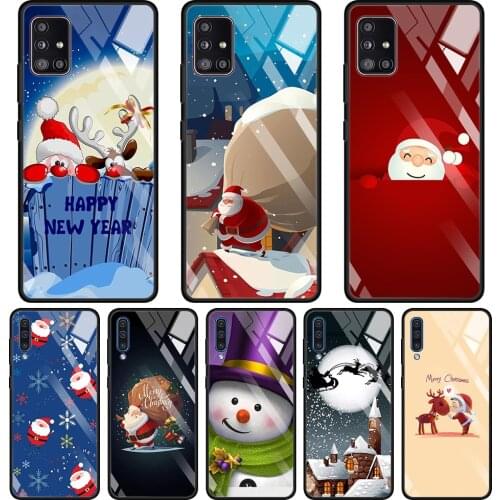 Glass Cover For Samsung Galaxy A70 A50 A40 A30 A20 A10 Smartphone Shell Caso Funda Case Merry Christmas Santa Claus for gifts