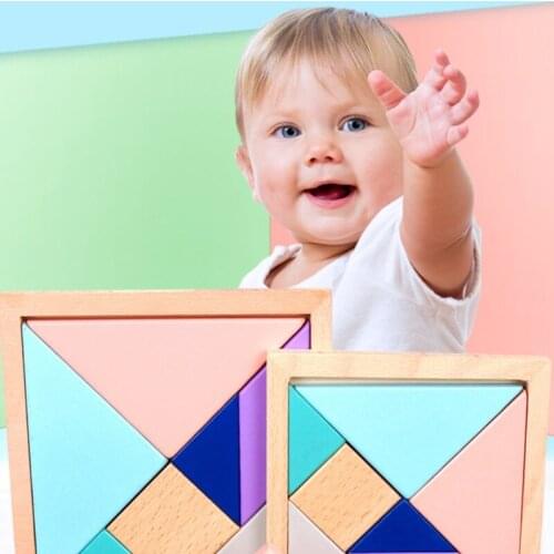 Q9QB Wooden Tangram Puzzle Box Early Learning Jigsaw Montessori Education Playset Interactive Sorting Game for Kids Preschool
