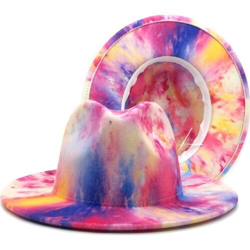 Sunset tie-dye fedora hat woolen top hat new color stage performance jazz hat outdoor party fashion wholesale кепка мужская