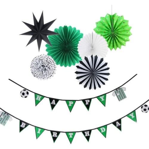 Soccer Theme Party Decorations Set Paper Star Pinwheel Happy Birthday Pennant Banner Polka Dot Tissue Pom Sports Birthday Party