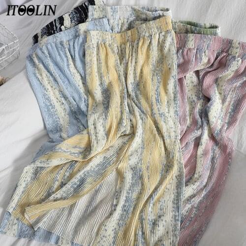 ITOOLIN Spring 2021 Elegant Midi Y2k Skirt Pleated Korean Fashion Contrast Color Juper Femme Slim Slit Elastic High Waist Skirts