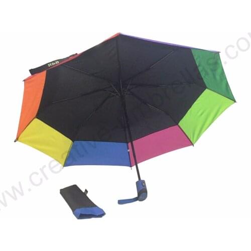 Customized mass cargo Oem Ex-factory three fold auto open fiberglass windproof link-border umbrella anti-rust rainbow parasol