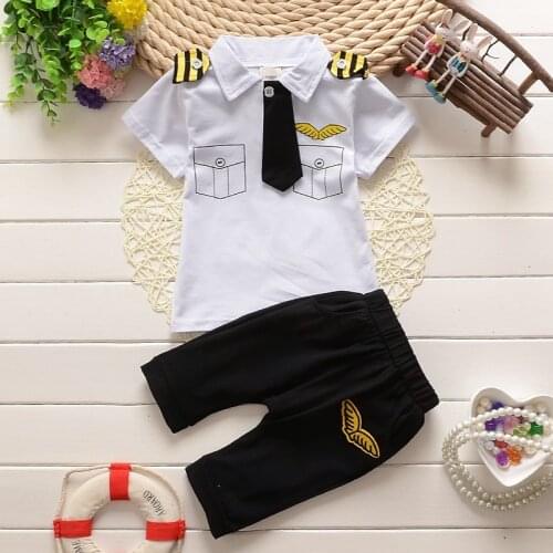 BibiCola clothes suits children baby boys summer clothing sets cotton kids tie gentleman outfits child short sleeve tops t shirt
