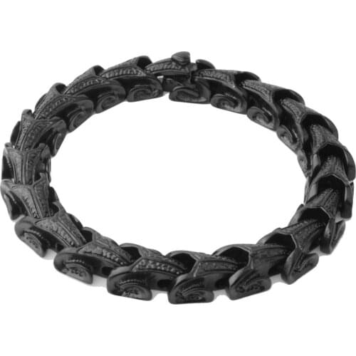 Cool Punk Stainless Steel Black Vintage Pattern Centipede Design Link Chain Bracelet Mens Boys Biker Wristband Jewelry Xmas Gift