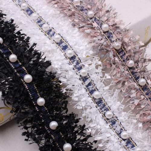 10Yards New Small Fragrance Wind Tassel Ribbon Pearl Beaded Embroidered Lace Trim Fabric DIY Costume Dress Sewing Supplies Craft