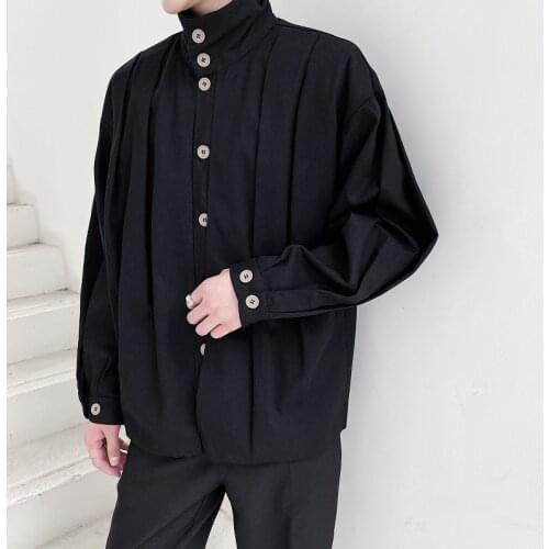 Stylish Men Jackets Double Layer Folds Overhead Collar Single Breasted Black Luxury Tops Baggy Oversized High Street Clothes