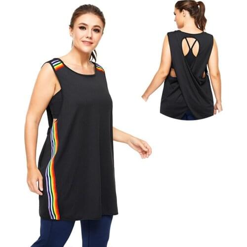Summer Backless Cross Sports Yoga Vest Women Splice Quick Dry Breathable Fitness Smock Female Loose Workout Top Plus Size