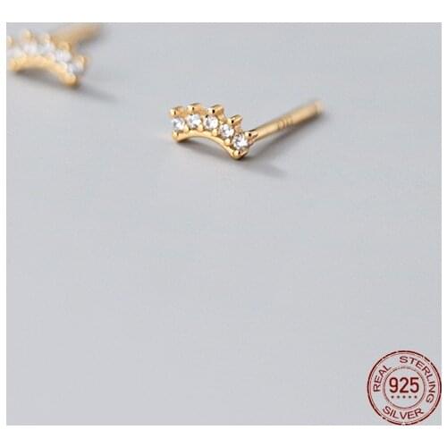 LKO 925 Sterling Silver Small Fresh Simple Row Zircon Arc Shape Stud Earrings For Women Girls Wedding Jewelry Gifts Accessories
