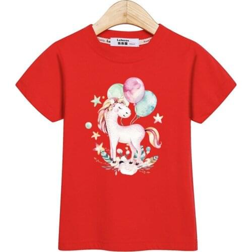 Lolocee brand girls tees short sleeve casual tops kids clothes balloon unicorn cute t-shirt summer fashion baby girl top 3-14T