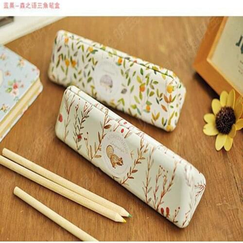 Languo Triangle Pencil Cases Kawaii Animal Metal Pencil Box High Quality School Office Stationery Hold Squirrel Hedgehog Pen Box