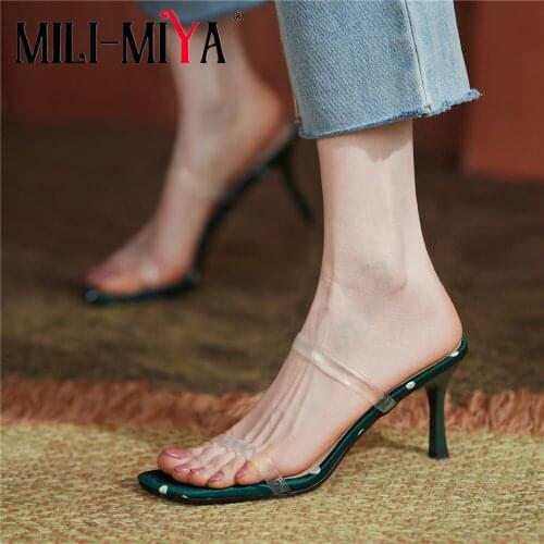 MILI-MIYA Green Polka DotWomen Slippers Summer High Heels Transparent Sandals Ladies Square Toe Female Fashion Shoes New Slides