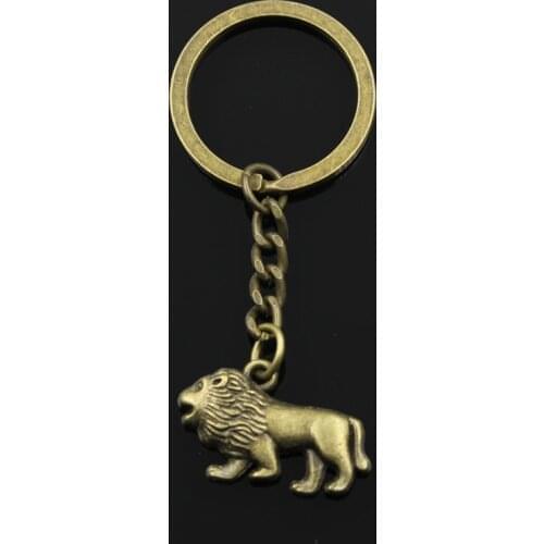 Fashion 3cm Key Ring Metal Key Chain Keychain Jewelry Antique Bronze Plated Lion 29x18mm Pendant