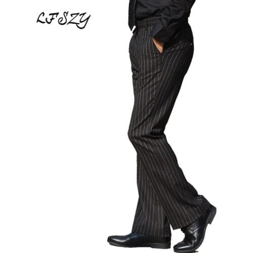 New Stripe Micro-elastic Slim Flare Pants Mens Tide Retro Performance Dancing Casual Drape Micro-La Mens Pants Size 29-36