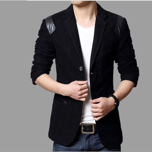 2018 Spring and Autumn New Slim cotton Suit Mens Casual Korean version of the Spell Leather Large size 5XL 6XL Small Suit