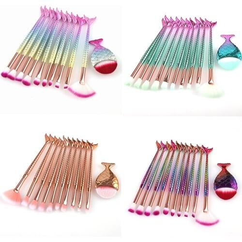 11pcs Makeup Brushes Kit Fish Tail Pencil Cosmetics Foundation Artist Highlighter Face Set Natural Tool Of Bronzer Eyeshadow Lip