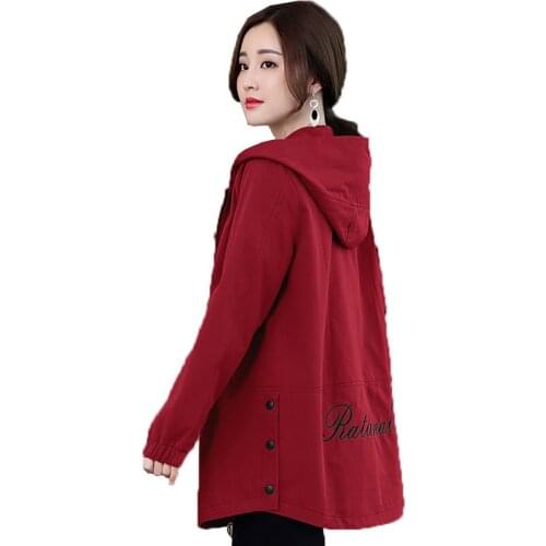2021Spring New Womens Windbreaker Korean Casual Loose Hooded Long Trench Coat Female Student Basic Tops Plus Size Coats 3XLC555