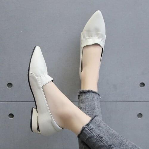 Plus Size 35-43 Ol Office Lady Shoes Low Heels Boat Shoes Pointed Toe Slip on Dress Shoes White Black Red zapatos mujer 8089L